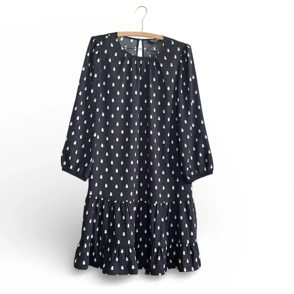 Kate Spade Hoot Night Owl Blaze Blue Shift Dress w/ Tie Waist Detail Size M